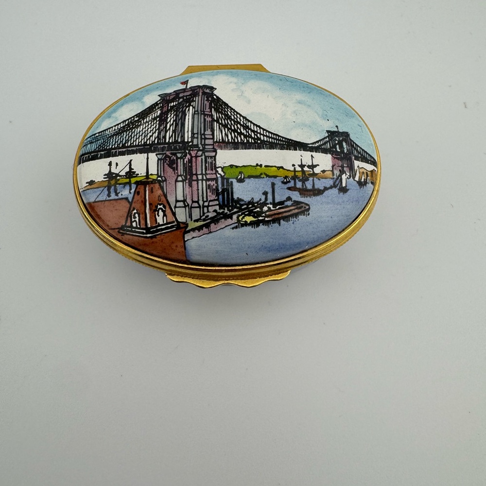 RARE Tiffany Designed Halcyon Enamel Box of the Brooklyn Bridge Centennial NIB - Picture 3 of 11